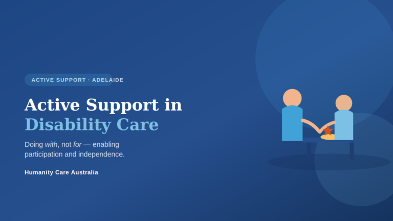 Active support in disability care - a support worker and person doing a task together, doing with not for