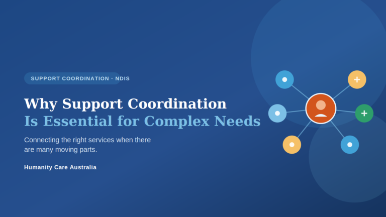 Support coordination for complex needs - a central coordinator connecting multiple service providers like a hub