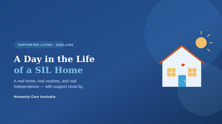 A day in the life of a SIL home - a warm, welcoming home with lit windows representing daily life in supported living