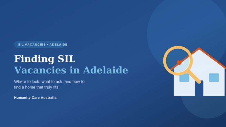 Finding SIL vacancies in Adelaide - a magnifying glass over a home representing the search for a supported living vacancy
