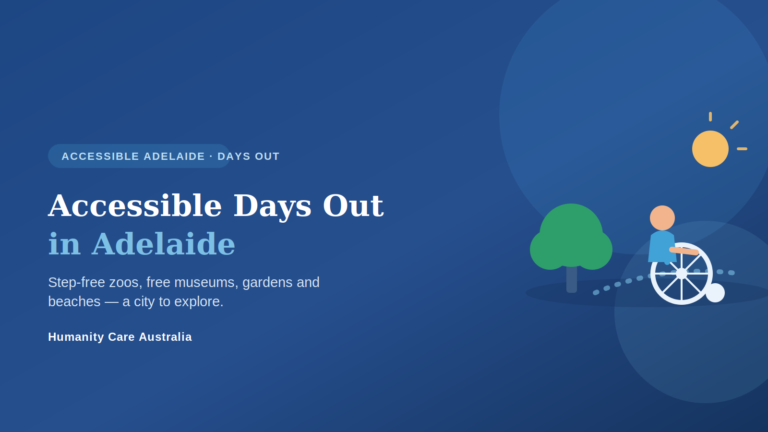 Accessible days out in Adelaide - a person in a wheelchair enjoying an accessible outdoor path with a tree and sun