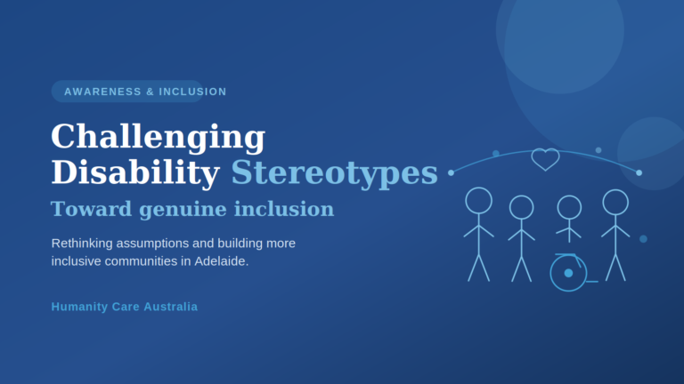 Thin-line illustration of a diverse group of people, including a wheelchair user, connected together beneath an arc, representing disability inclusion
